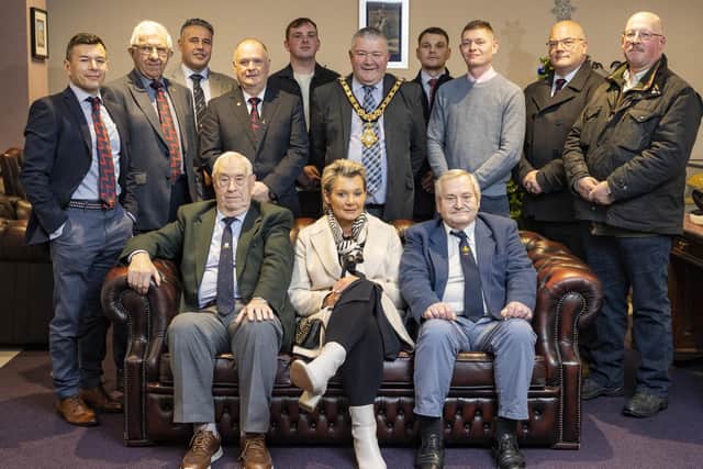 The Mayor of Causeway Coast and Glens Borough Council, Councillor Ivor Wallace, pictured with guests who attended a recent reception for members of 206 (Ulster) Battery Royal Artillery in Cloonavin