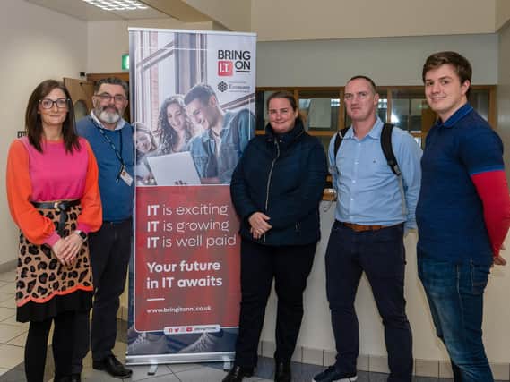 Employer representatives at the ‘Bring IT On’ event at Northern Regional College, Magherafelt. Pic: Chris Neely