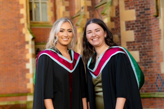 Lucie Heasley (left) from Tandragee and Hannah Clarke from Bangor celebrate their MScs in Planning and Development.