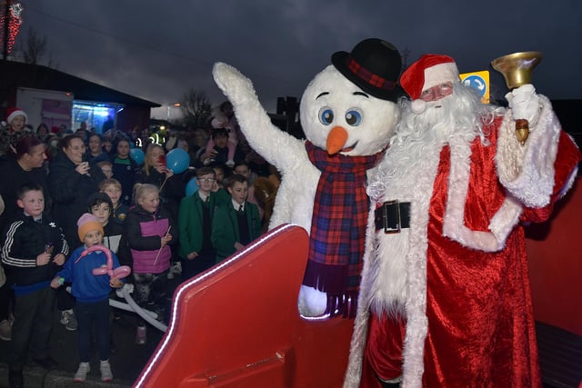 Santa and Frosty were welcomed by excited children at the Christmas lights switch on at the Legahory Centre, Craigavon on Wednesday afternoon. PT49-215.