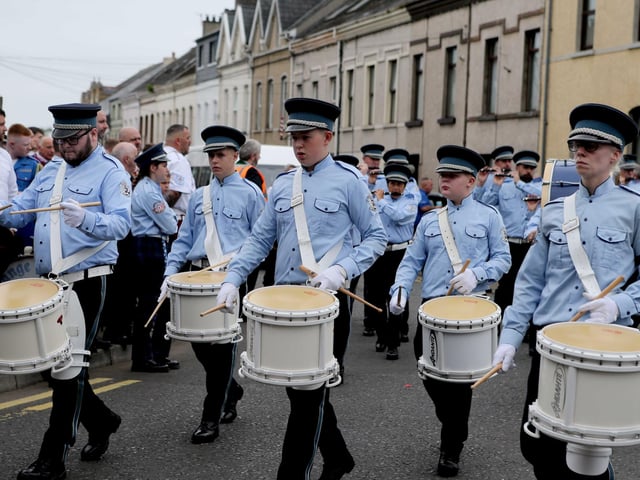 Cloughmills Crown Defenders Band members step out in Larne.