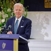 US President Joe Biden speaking at an official banquet dinner at Dublin Castle on April 13, 2023. The President travelled to Northern Ireland and Ireland to explore his family's Irish heritage and mark the 25th anniversary of the Good Friday Agreement.  Picture:Julien Behal / Irish Government via Getty Images.