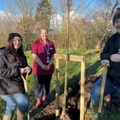 Jessica Clarke, Jacqueline Dorrian (Bereavement Support Midwife) and Jamie Clarke. Pic credit: SEHSCT