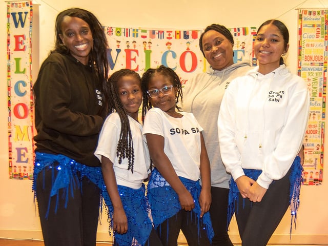 Members of the Grupo So Pa Sabi African dance group who entertained pupils at the Hart Memorial Primary School.