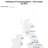 Distribution of Coworking Spaces — UK & Ireland Q2 2025