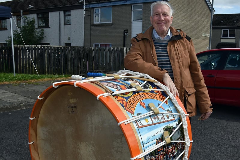 Harry Cooke poses with the new Portadown LOL No.1 Lambeg drum at the Rectory event. PT18-214.