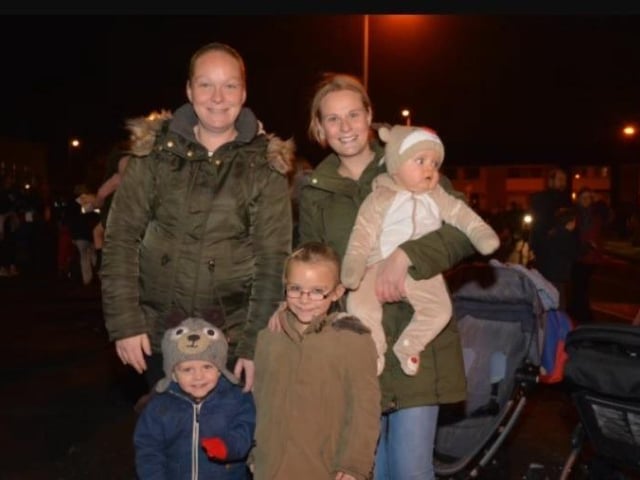 Blake and Megan McCord, Lyndsay and Clare Smyth with Hudson Hughes at the Monkstown Christmas tree lights switch on in 2014.