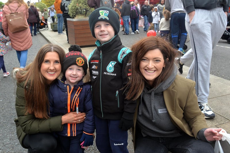 Enjoying the fun at the annual Country Comes To Town event in Portadown Town Centre are, from left, Edel Christie, Cillian Christie (2), Cian Christie (6) and Naomi Wray. PT38-202.