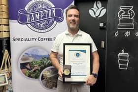 Rhyan McCoy of Hampton Roast Coffee pictured after being honoured with Business All-Star Accreditation and the title of Online Retailer of the Year 2025 by the All-Ireland Business Foundation.  Photo: Rhyan McCoy