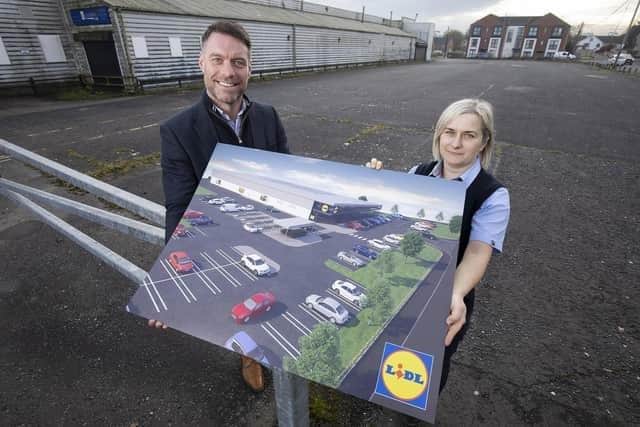 At the announcement of plans for the new state-of-the-art Lidl store in Cookstown in November are Keith Lamont, senior acquisitions manager Lidl and Ela Wnek, Lidl Cookstown deputy store manager. Picture: Phil Smyth Photo