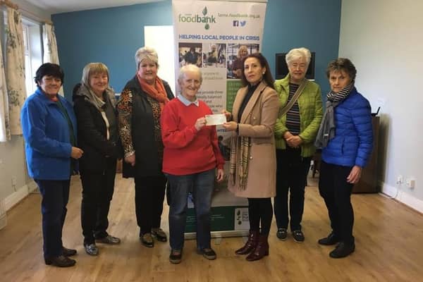 From left to right: Margaret Crossan, Foodbank; Evelyn Logue,  Larne Inner Wheel; Linda Hunter, secretary Inner Wheel; Kaye Aiken, Foodbank; Theodora Cross, past president Inner Wheel; Norma Nixon, overseas officer and Eileen Mills, Inner Wheel.
