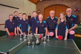 The A team, from left, Roy Coard, Andrew McCrory, Kyle Graham and captain Robert McCrory won division three in the league for the first time. Legacurry B Team on the right of the photo were successful in division five. Pictured from left team captain and club leader Joe Crawford, Ivor Kirk, Tanya McCrory and Stanley Young. Pic credit: Rodney Magowan