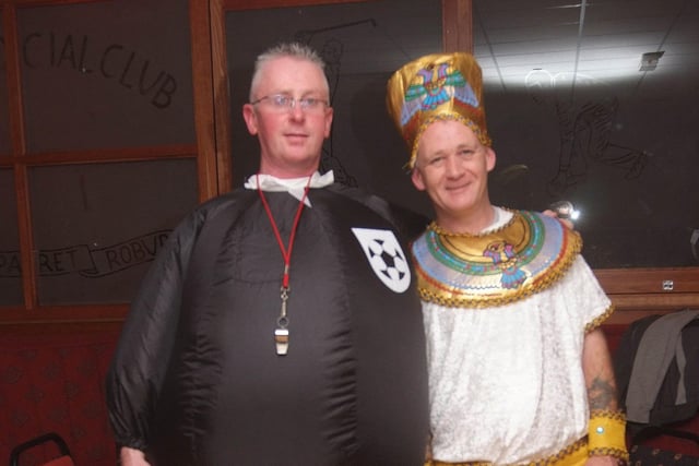 WHISTLE HAPPY...Drew McAfee officiates alongside Lyndsay Hayes at the Bertie Peacocks Youth Fancy Dress Party in the  Montra Club, Coleraine, in 2009.
