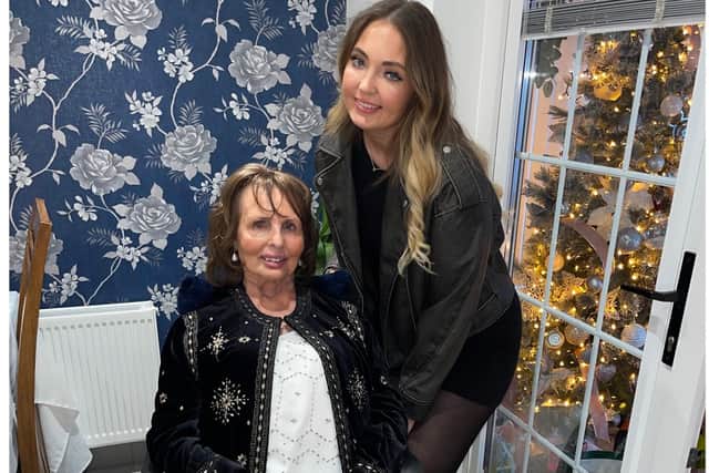 Crumlin woman Emma Adair is raising money for Muscular Dystrophy UK in memory of her grandmother. Emma is pictured with her Nana, Veronica. Pic credit: Muscular Dystrophy UK
