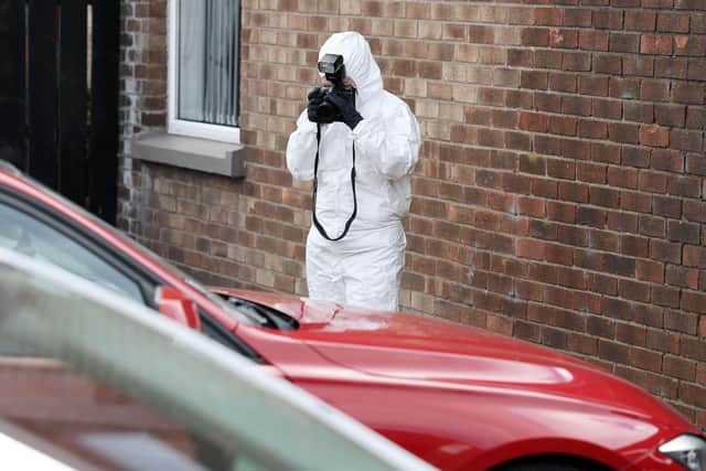 Police at the scene after an attack on property in Newtownards on Sunday night.