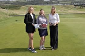 Ellen and Karen Yates of fashion brand Taylor Yates pictured with Maddy Green of Royal Portrush Golf Club PHOTO CREDIT CIARAN CLANCY