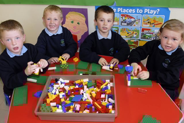 New P1 pupils at Tandragee Primary School in 2007 from left, James Walker, Myles Moorehead, Reece Johnston and Meg Simmons.