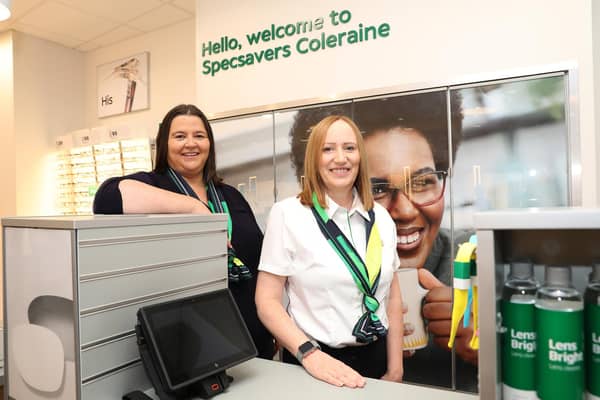 Partners at Specsavers Coleraine, Judith Ball and Lynn Mackey are pictured at the newly refurbished store in the town centre. Credit Tina Mullan