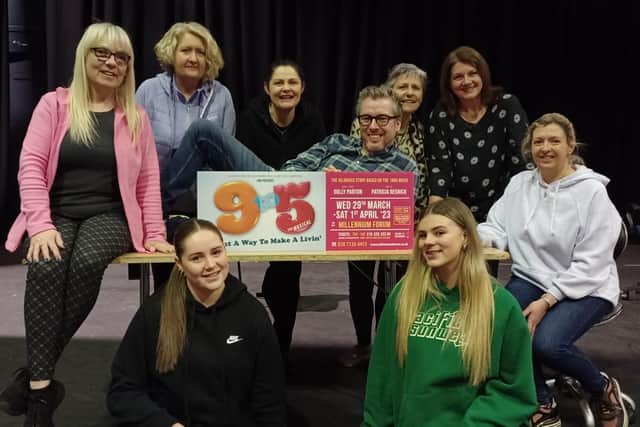 Causeway Coast members of Londonderry Musical Society's production of 9 to 5 the Musical: back from left Joanne Palmer, Hilary Lyttle, Abby Mullan, Colin Ash, Kate Porter, Una Culkin, Karen Todd. Front from left Clara Clements, Azura Rice.
