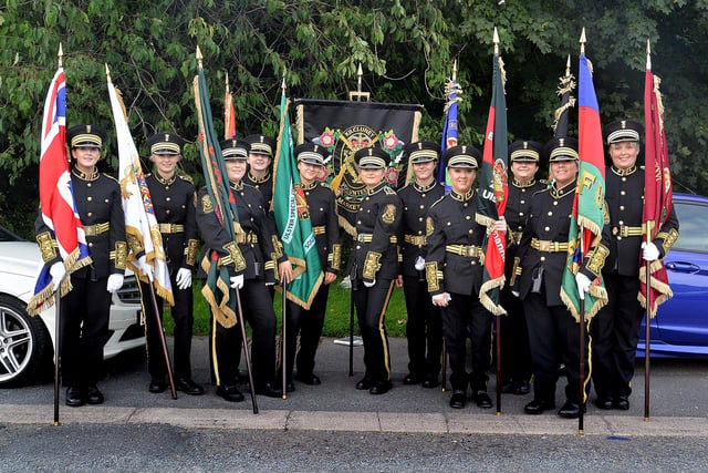 The standard bearers of Kilcluney Volunteers Flute Band pictured before the mini 12th parade in Markethill  on Saturday evening. PT27-258.