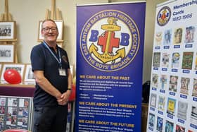 Drew Buchanan, chair of the East Antrim Battalion Heritage Society, pictured at the Boys Brigade museum on High Street, Carrickfergus.  Photo: Helena McManus