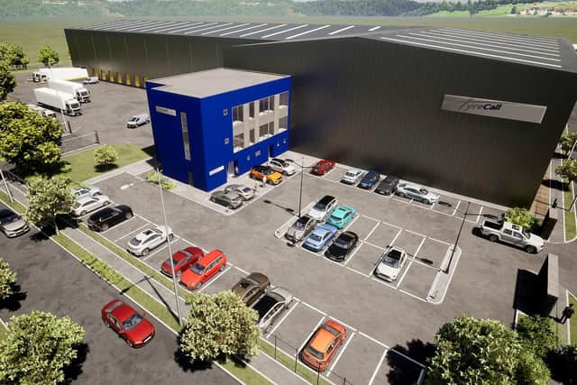 An impression of the proposed new storage and distribution warehouse for Tyre Call in Antrim.  Picture: released by Antrim and Newtownabbey Borough Council