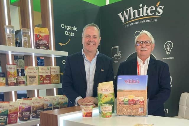 (L-R) Mark Gowdy, Commercial Director, White’s Oats pictured with Colin Kiddell, Business Development for White’s Oats at Gulfood 2024. White’s is one of five companies from Northern Ireland exhibiting at Gulfood 2025- the world’s largest food and beverage trade event and, a flagship event for connecting with global industry leaders and businesses, which takes place from 17-21 February at the Dubai World Trade Centre.
