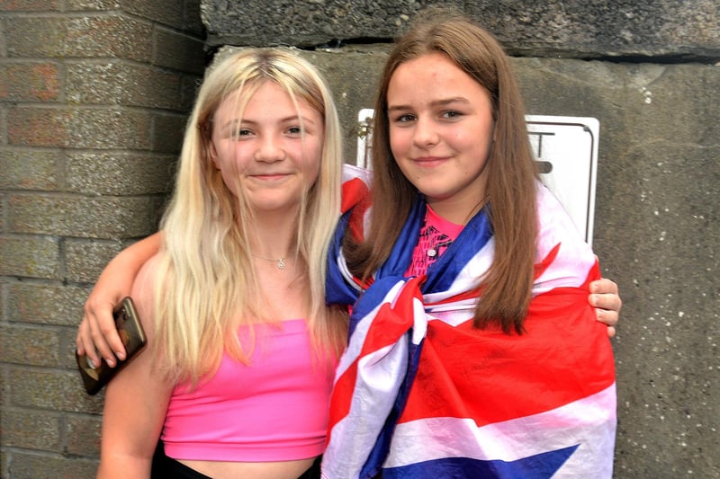 Katie McWilliams, left, and Naomi Chapman pictured at the Mavemacullen Accordion Band 70th anniversary parade. PT32-232.