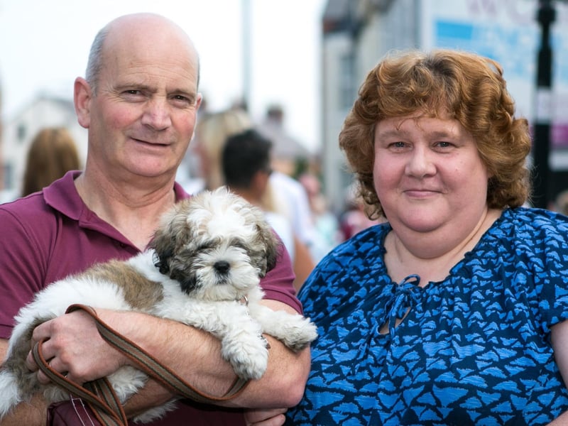 Desmond and Wendy Gamble with Teddy pictured at the parades in Carrickfergus. INCT 29-403-RM