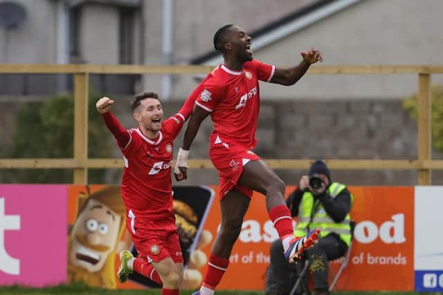 Abu Obhakhan in full flight after his sixth minute goal