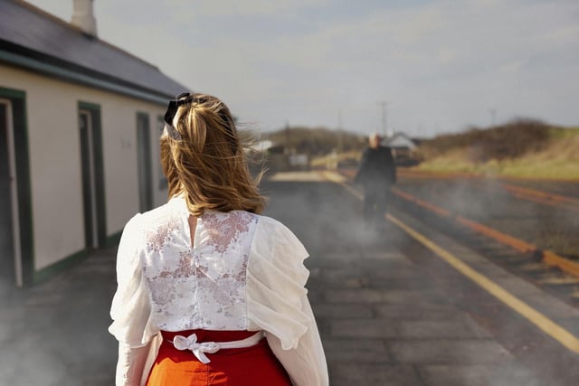 Chloe Freeman-Wallace and Harry Stinson recreate the Railway Children's iconic 'Daddy! My Daddy!' scene.