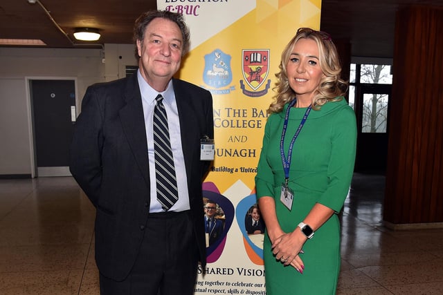 St John the Baptist's College principal, Mrs Noella Murray and board of govenors member and former teacher, Mr Jim McConville pictured at the school open day on Saturday morning. PT03-215.