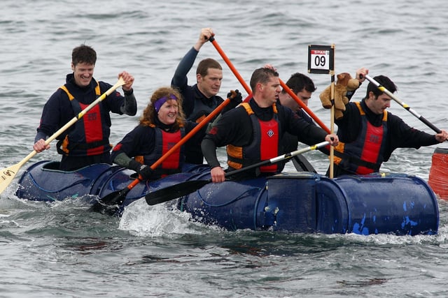 HEADING HOME...The Dunluce School teachers head for the harbour during the RNLI Raft Race in Portrush in 2010