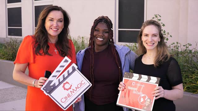 Cinemagic Film Festival CEO, Joan Burney Keatings MBE, cast member and student Heaven Watson and Emily Cloke British Consul General in Los Angeles at the launch of film production ‘Heaven on Earth’