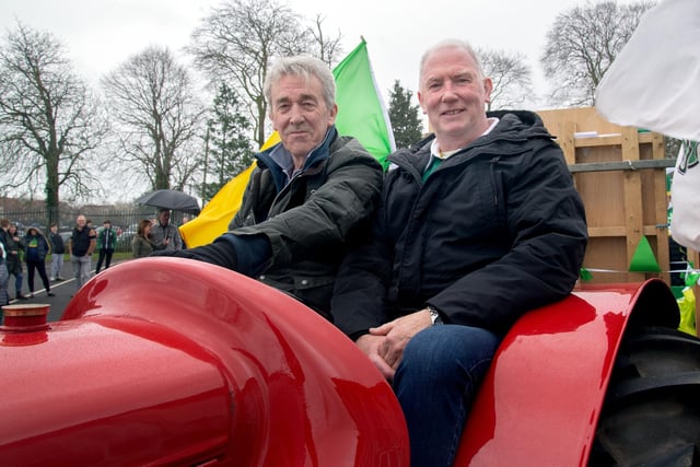 Harry Magee, left, and Eamon McCorry who led the  Derrymacash St Patrick's Day parade on a tractor. LM12-234.