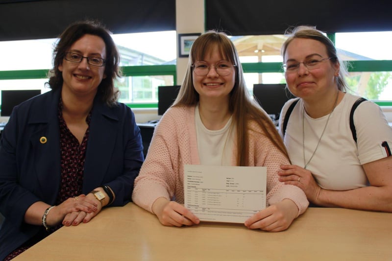 Vaiva celebrates her A’ Level results with her mum, Silvija, and Vice Principal for Teaching &amp; Learning, Mrs Elizabeth Seale, at Integrated College Dungannon. Vaiva, a former pupil of Lisnadill Primary School, will progress to Ulster University to study a BA Hons Degree in Illustration.