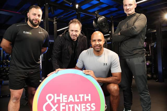 Joining the judging panel for the 2023 Health and Fitness Awards are Billy Murray and Bubba Ali, pictured with host of the ceremony, Ibe Sesay, event director Sarah Weir and judge Ian Young. Credit:Kelvin Boyes