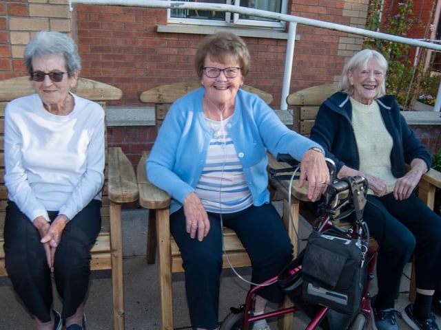 Mahon Hall residents relaxing at the vintage rally. Included are from left, Jean Hanson, Margaret Roleson and Evelyn Webster.