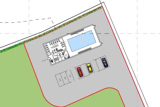 The site where the learner pool will be built is a small grassed field, enclosed by Kevin Barrys GFC and Washingbay Centre. Credit: Mid Ulster planning portal