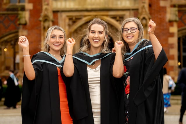 Friends, Aimee Noble, Lydia Sery and Katie Murray graduating in Adult Nursing from the School of Nursing and Midwifery.