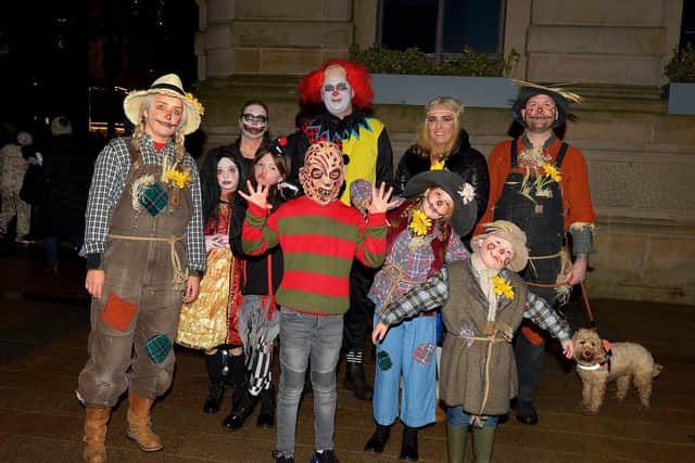 The Ramsey and Harkin families in costume for Halloween night at a previous parade in Derry. Photo: George Sweeney.  DER2144GS – 012