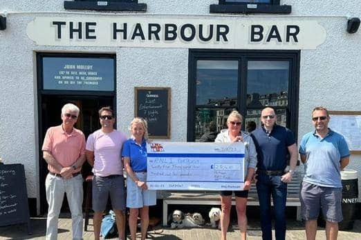 From left - Brian Moore (Raft Race Compere), Matt McAlpin (Ramore Complex), Caroline Owens (Raft Race Committee member), Alison Conn (Raft Race Committee member), 
 Andy Oliver (Exorna Kitchens and Bedrooms), Trevor Abernethy (Chairperson of the Portrush Raft Race Committee).