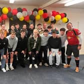 Celebrations for Banbridge men’s 1s and coaching team who have won back-to-back league titles.