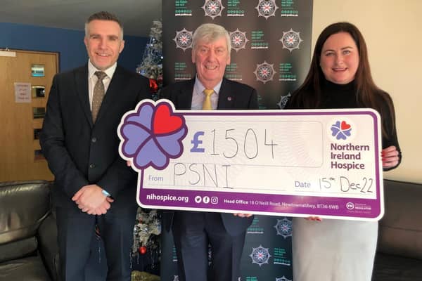 From left: Detective Chief Superintendent Andy Hill, Head of Organised Crime Branch; Rodney McCurley, Northern Ireland Hospice Trustee; and Detective Chief Inspector Avine Kelly.