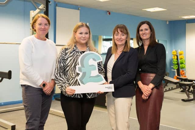 Lydia Kelly, a higher education student at South West College (SWC), has been awarded the SWC Higher Education Community Scholarship for the 2023/24 academic year. Pictured from left are: Jane McGinty ( SWC Curriculum Manager), Lydia Kelly, Celine McCartan (SWC Principal and Chief Executive), Julie Kelly (SWC Higher Education Development Coordinator)