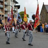 Standard bearers with the Clyde Valley Flute Band during the Twelfth parade in Larne in 2019. Picture: Phillip Byrne.