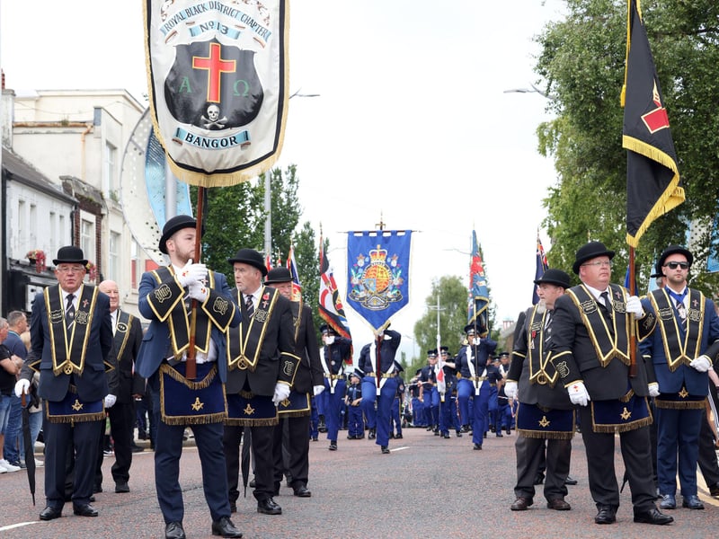 Members of the Royal Black District No. 13 on the march during the parade in Bangor.
