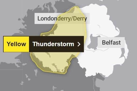 A yellow weather warning has been issued for Saturday, July 19, between 12:00noon and 6pm. Image: Met Office