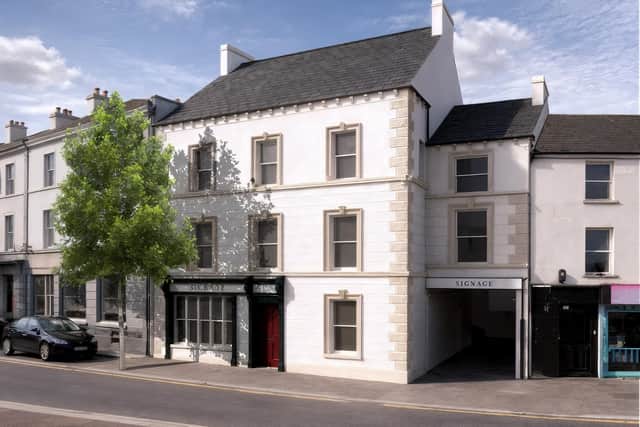 This is the proposed elevation, created by McCreanor and Co Architects, for 38 Church Place, Lurgan. Work is underway at the property which has lain derelict for decades following a devastating fire in 2014.
