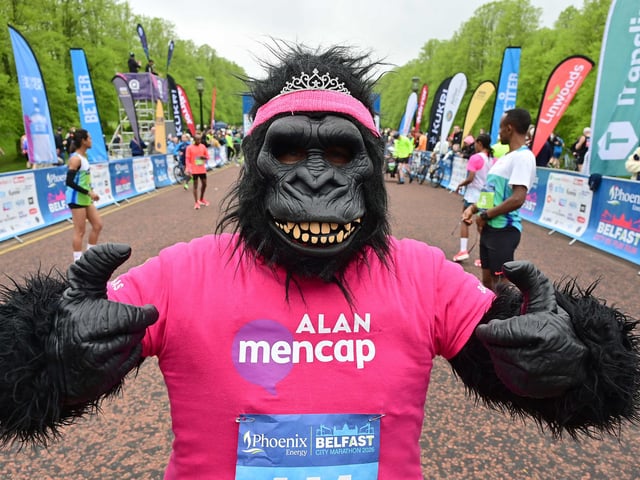 Making a statement for charity at the 2026 Belfast City Marathon.